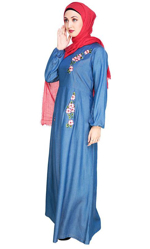 Box Pleated Blue Abaya (Made-To-Order)