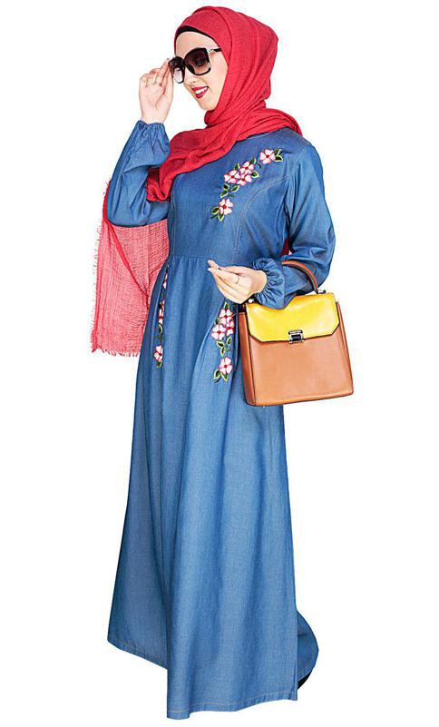 Box Pleated Blue Abaya (Made-To-Order)