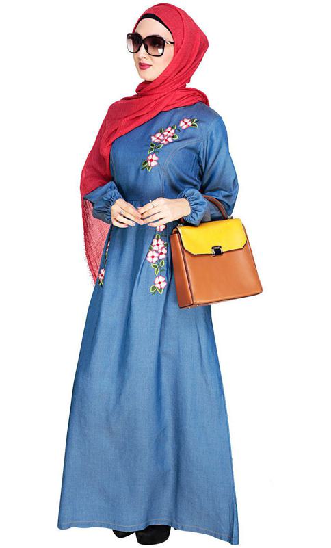 Box Pleated Blue Abaya (Made-To-Order)