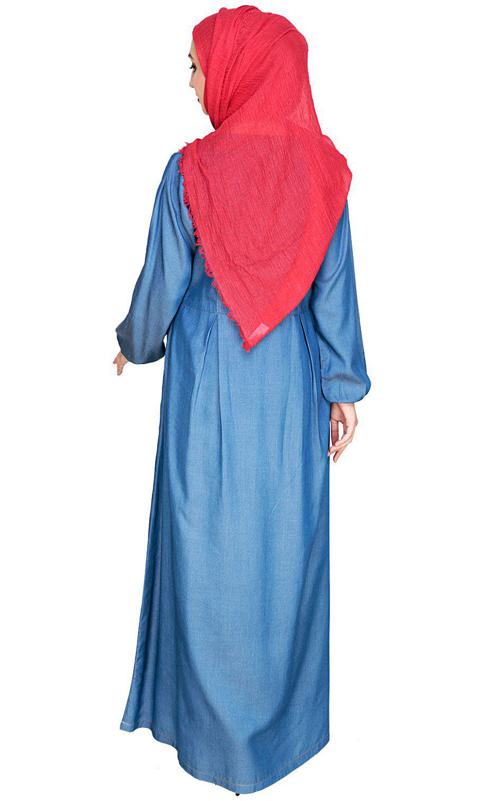 Box Pleated Blue Abaya (Made-To-Order)