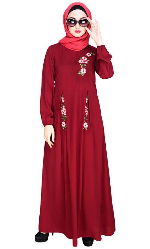 Box Pleated Wine Abaya (Made-To-Order)