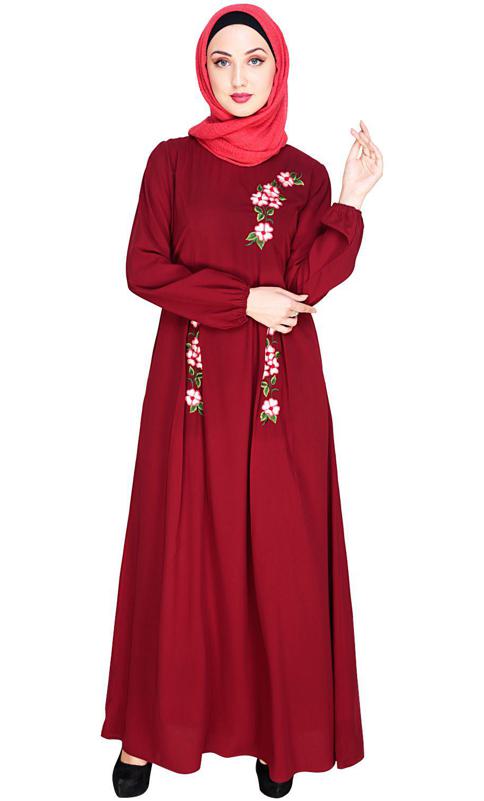 Box Pleated Wine Abaya (Made-To-Order)