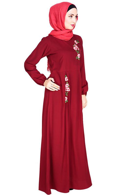 Box Pleated Wine Abaya (Made-To-Order)