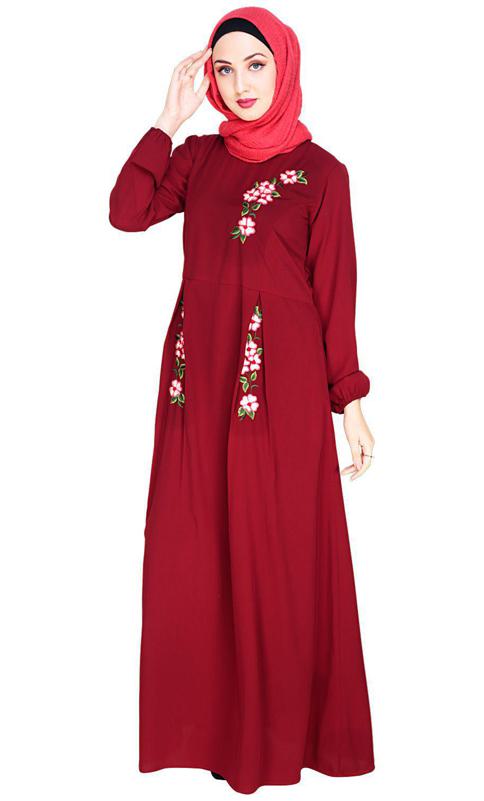 Box Pleated Wine Abaya (Made-To-Order)