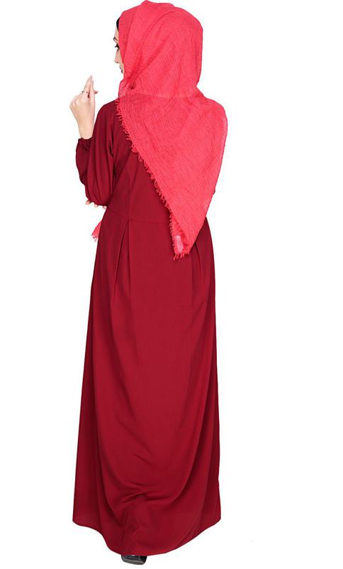 Box Pleated Wine Abaya (Made-To-Order)