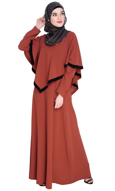 Brick Red Fancy Cape Abaya