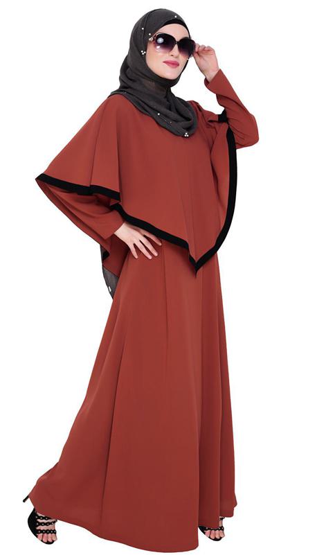 Brick Red Fancy Cape Abaya