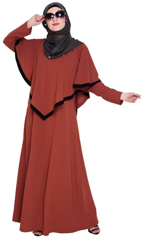 Brick Red Fancy Cape Abaya