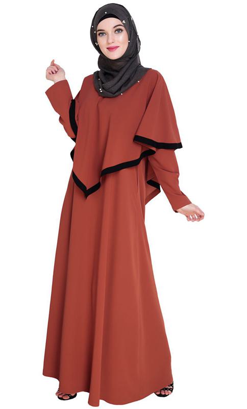 Brick Red Fancy Cape Abaya