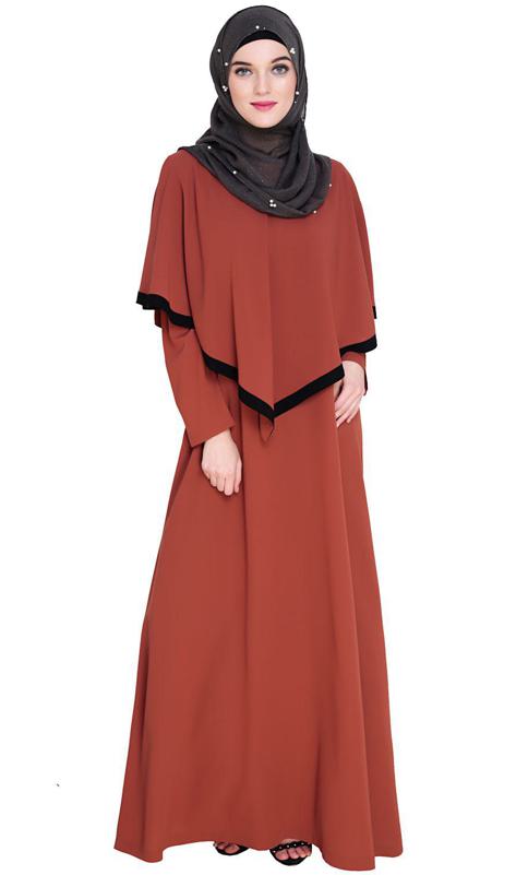 Brick Red Fancy Cape Abaya