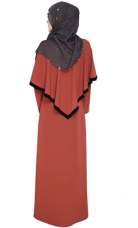 Brick Red Fancy Cape Abaya