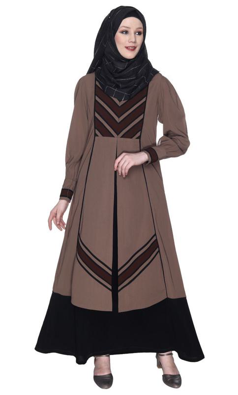 Brown Spohisticated Panelled Jacket Style Abaya (Made-To-Order)