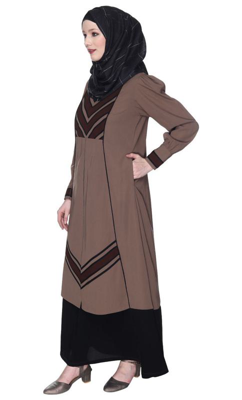Brown Spohisticated Panelled Jacket Style Abaya (Made-To-Order)