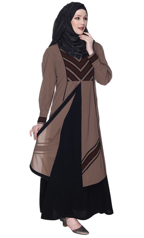 Brown Spohisticated Panelled Jacket Style Abaya (Made-To-Order)