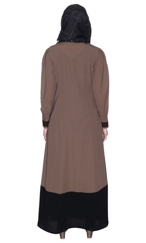 Brown Spohisticated Panelled Jacket Style Abaya (Made-To-Order)