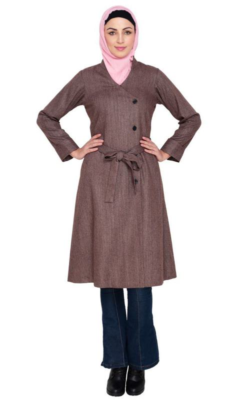 Brown Overlap Belted Coat