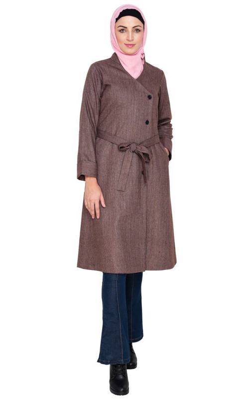 Brown Overlap Belted Coat