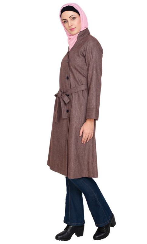 Brown Overlap Belted Coat