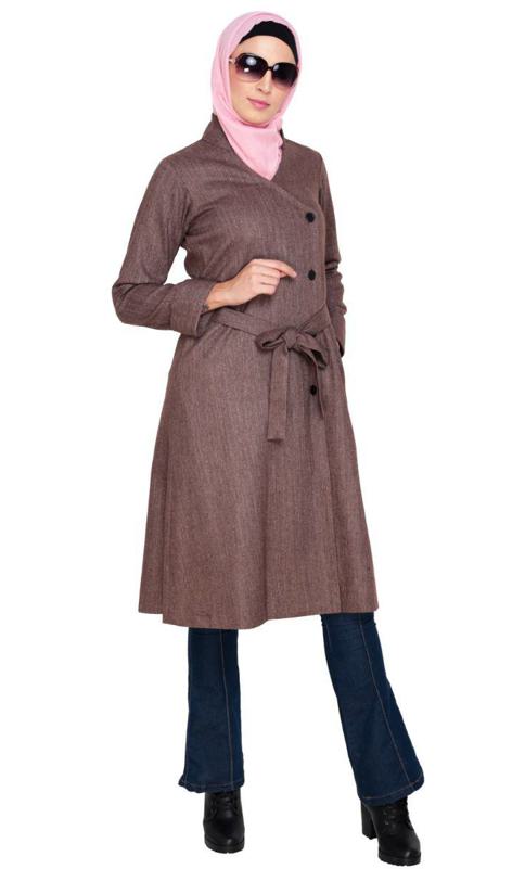 Brown Overlap Belted Coat