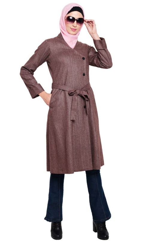 Brown Overlap Belted Coat