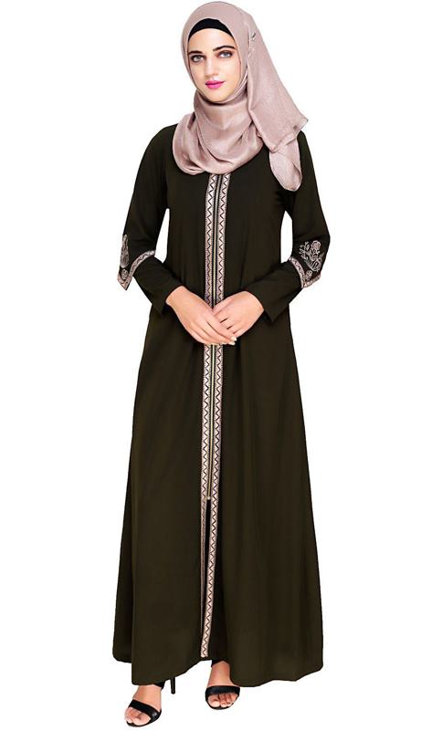 Bygone Front Zipper Olive Abaya (Made-To-Order)
