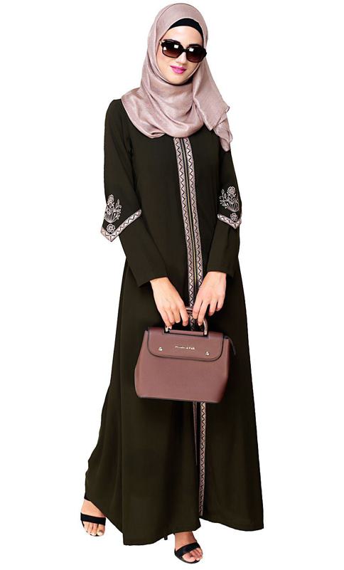 Bygone Front Zipper Olive Abaya (Made-To-Order)