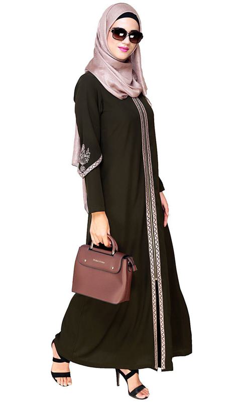 Bygone Front Zipper Olive Abaya (Made-To-Order)