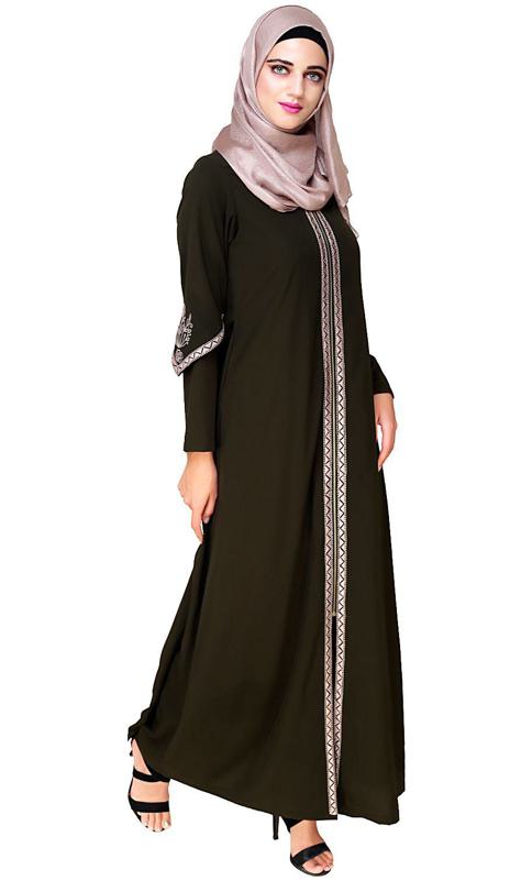 Bygone Front Zipper Olive Abaya (Made-To-Order)