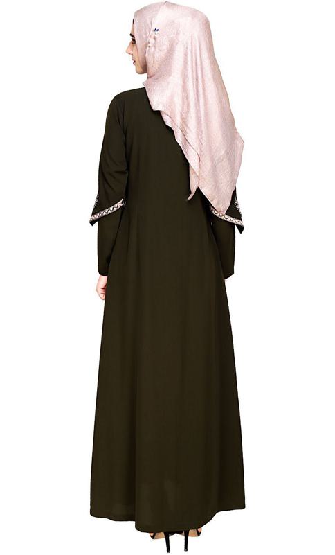 Bygone Front Zipper Olive Abaya (Made-To-Order)