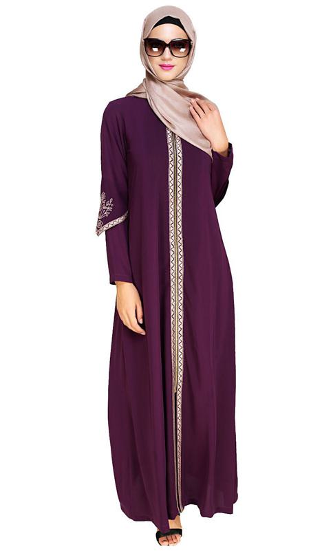 Bygone Front Zipper Purple Abaya
