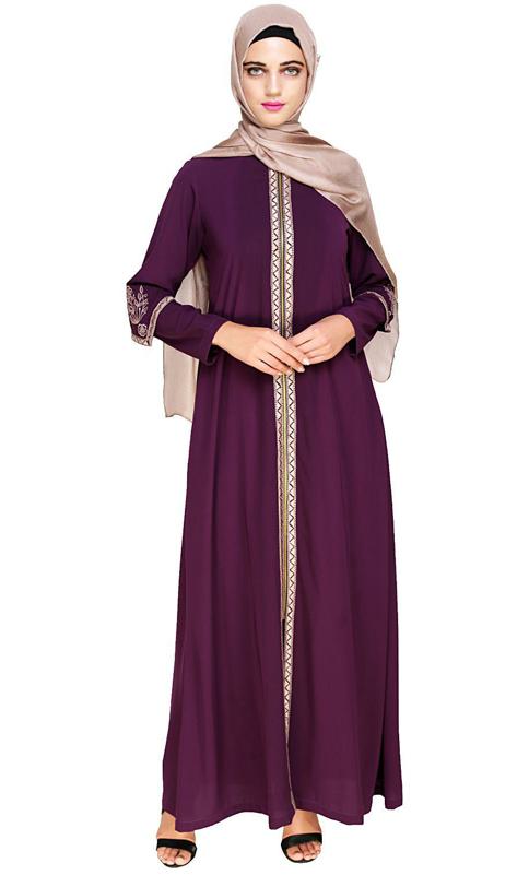 Bygone Front Zipper Purple Abaya