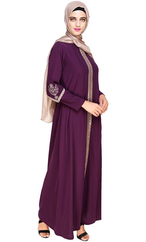 Bygone Front Zipper Purple Abaya