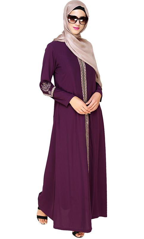 Bygone Front Zipper Purple Abaya