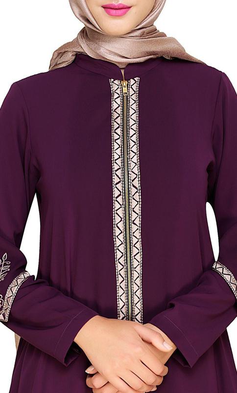 Bygone Front Zipper Purple Abaya