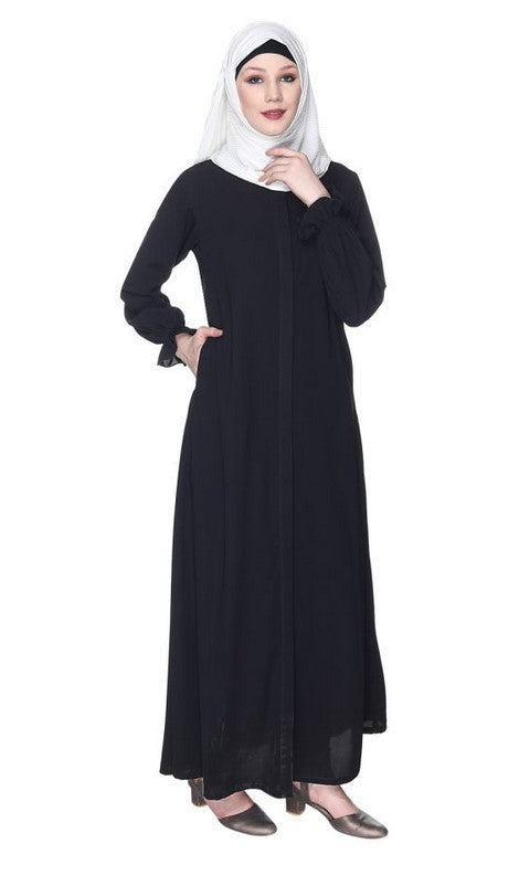 Classic Plain Black Abaya With Elastic Cuffs Modest Forever Canada