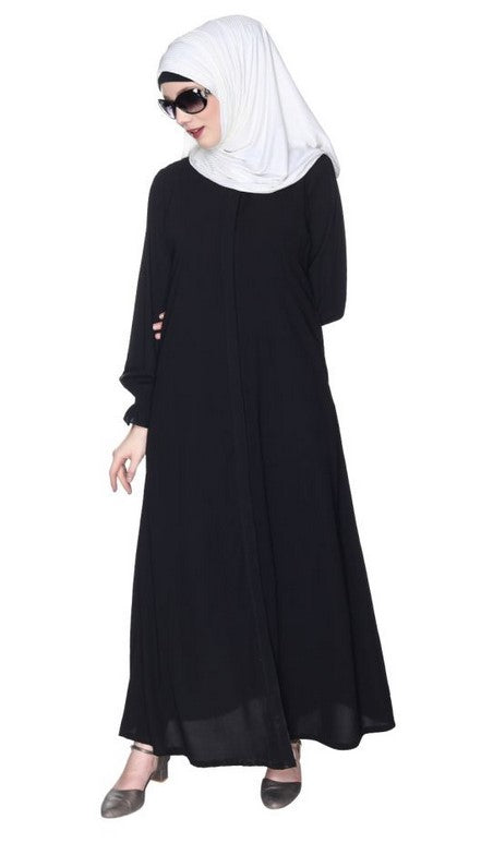 Classic Plain Black Abaya With Elastic Cuffs (Made-To-Order)