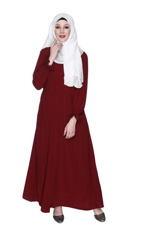 Classic Plain Maroon Abaya With Elastic Cuffs (Made-To-Order)