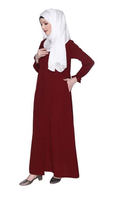 Classic Plain Maroon Abaya With Elastic Cuffs (Made-To-Order)