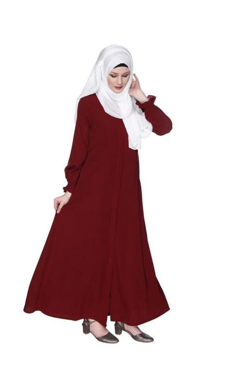 Classic Plain Maroon Abaya With Elastic Cuffs (Made-To-Order)