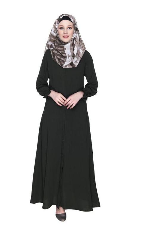 Classic Plain Olive Abaya With Elastic Cuffs (Made-To-Order)
