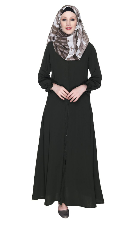 Classic Plain Olive Abaya With Elastic Cuffs (Made-To-Order)