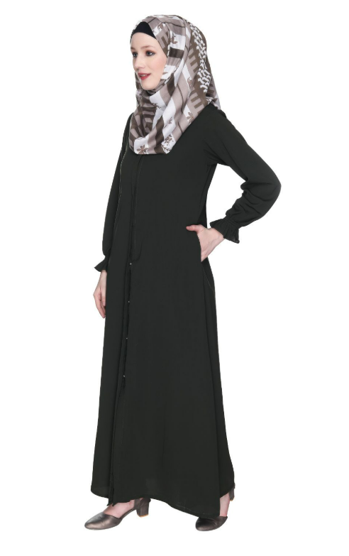 Classic Plain Olive Abaya With Elastic Cuffs (Made-To-Order)
