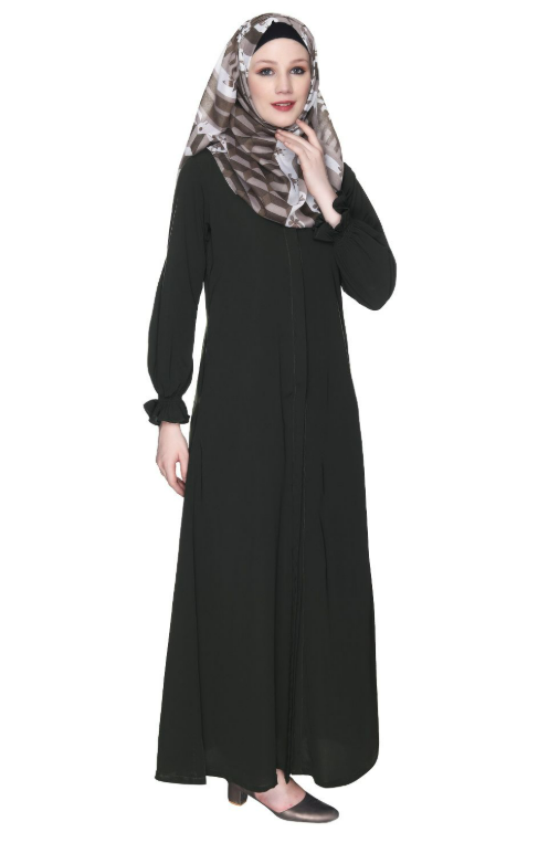 Classic Plain Olive Abaya With Elastic Cuffs (Made-To-Order)