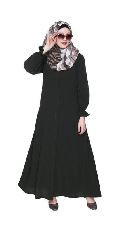 Classic Plain Olive Abaya With Elastic Cuffs (Made-To-Order)
