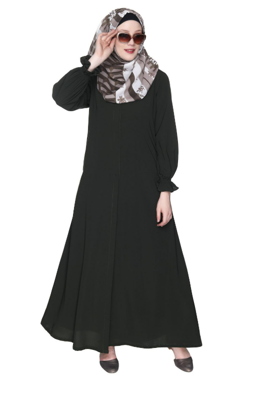 Classic Plain Olive Abaya With Elastic Cuffs (Made-To-Order)