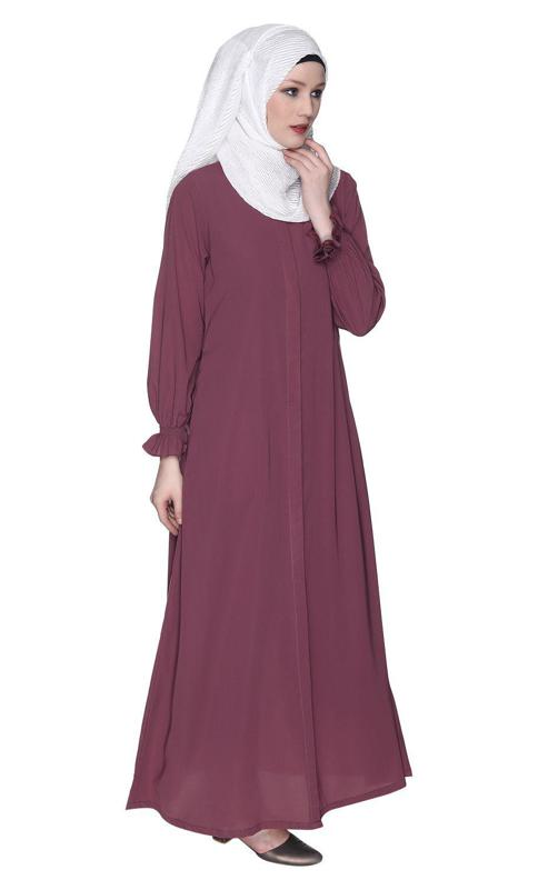 Classic Plain Onion Pink Abaya With Elastic Cuffs (Made-To-Order)