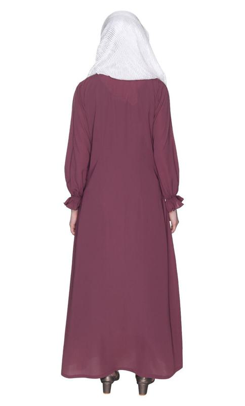 Classic Plain Onion Pink Abaya With Elastic Cuffs (Made-To-Order)