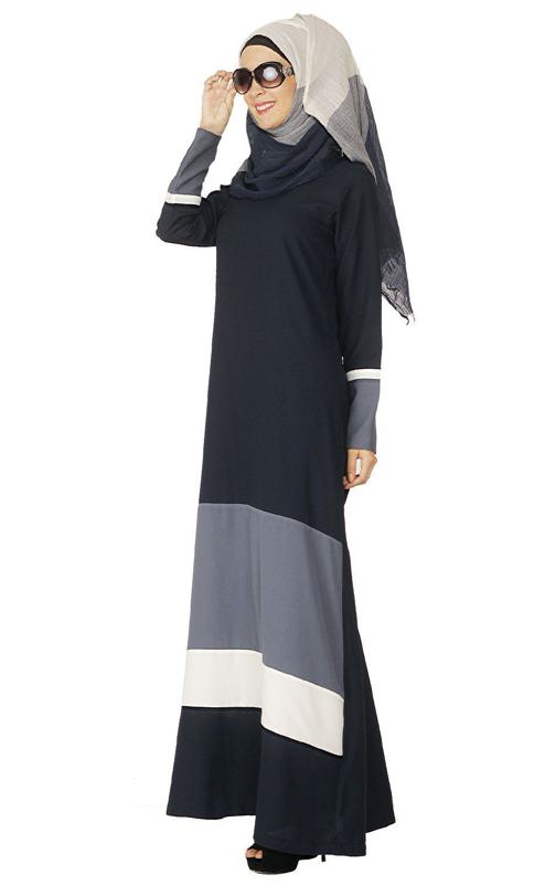 Colour Block Blue Abaya