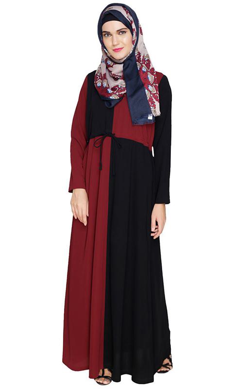Colour Blocked Maroon Abaya (Made-To-Order)