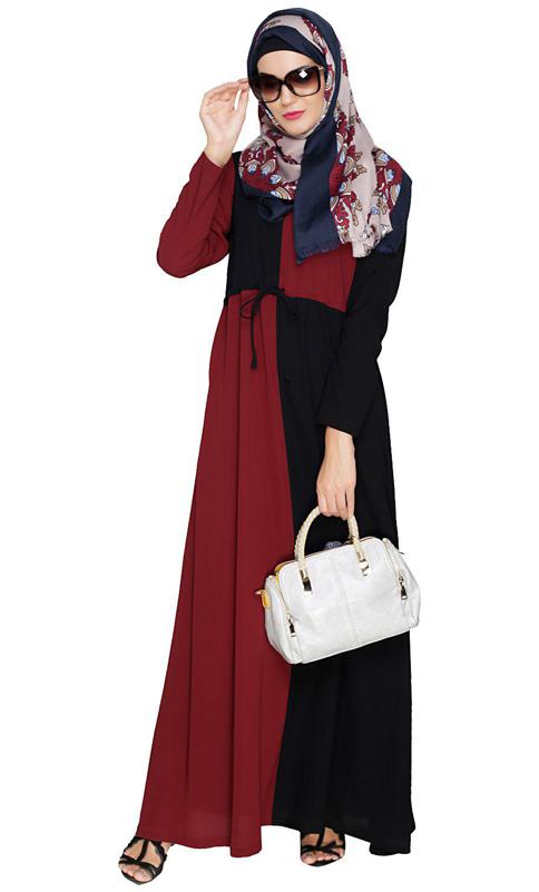 Colour Blocked Maroon Abaya (Made-To-Order)